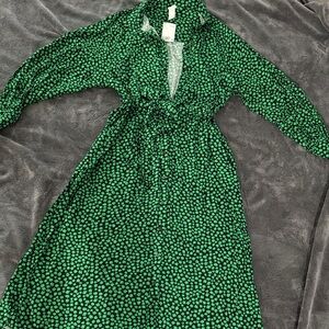 H&M Black and Green Floral Dress